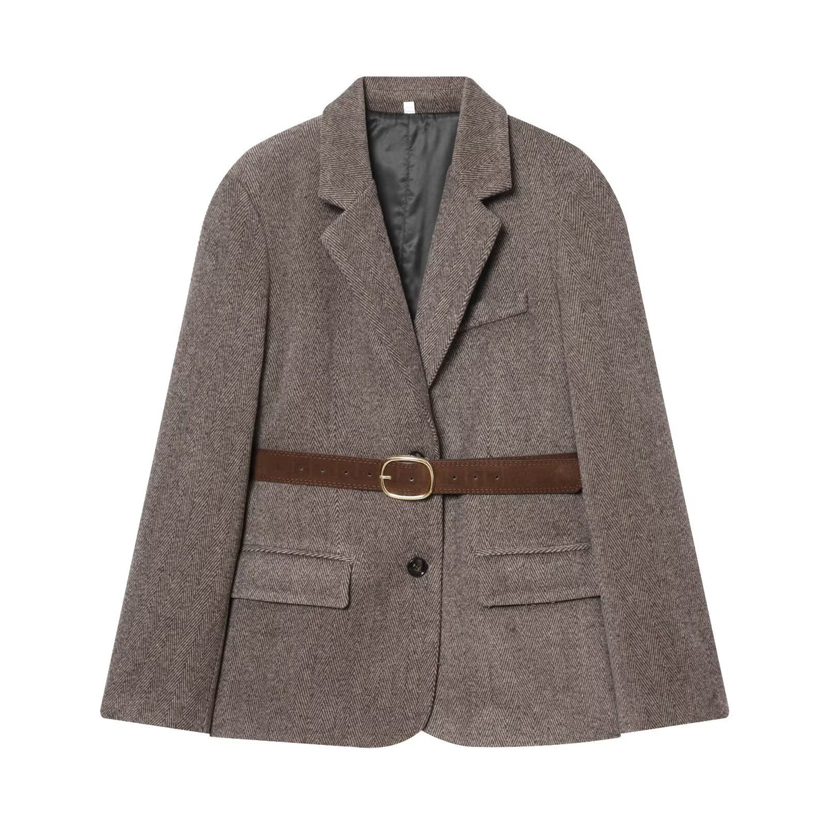 Women's Tailored Herringbone Blazer Coat with TIE Belt EVA-US