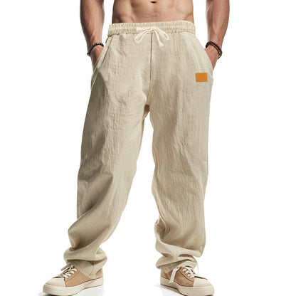 Men's Casual Linen Pants with Elastic Waistband and Generous Side Pockets EVA-US