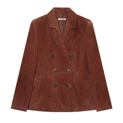 Women's cropped double-breasted velvet blazer with fitted silhouette and piped pockets EVA-US