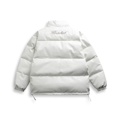 Unisex short-cut matte thermal puffer jacket with minimal seam construction and drawstring hem EVA-US