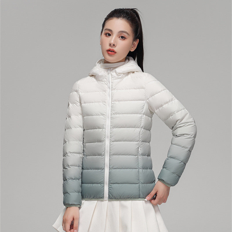 Women's Slim-Fit Gradient Padded Jacket with Hood and Windproof Surface EVA-US