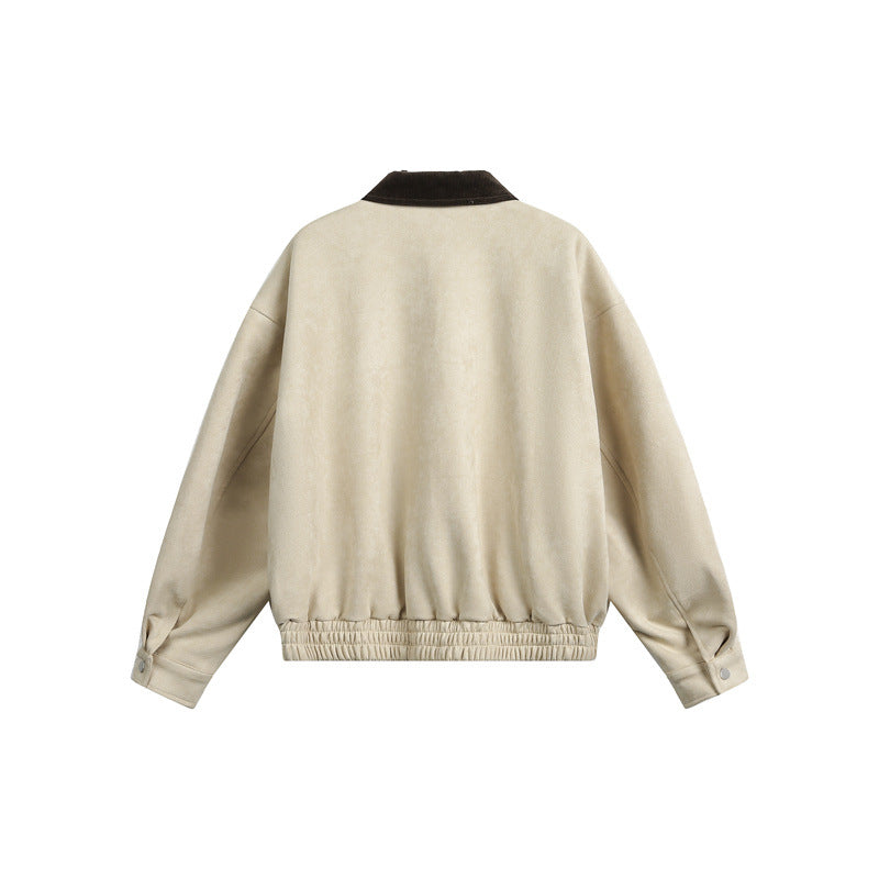 Unisex Short Cropped Boxy Blouson Jacket with Cord Collar and Elastic Waist EVA-US