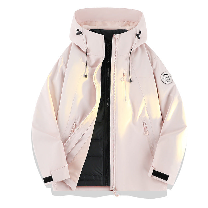 Women Lightweight Waterproof Hooded Jacket with Teddy Charm and Concealed Zipper Pockets EVA-US