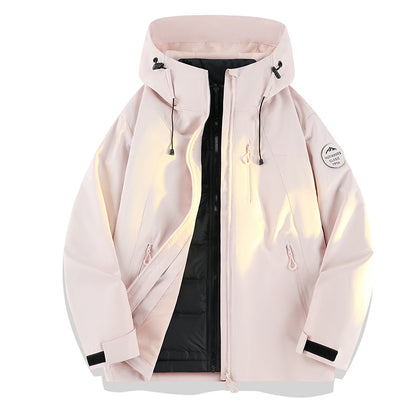Women Lightweight Waterproof Hooded Jacket with Teddy Charm and Concealed Zipper Pockets EVA-US