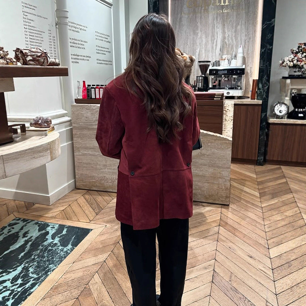 Women's suede blazer with a casual cropped fit and shirt collar EVA-US