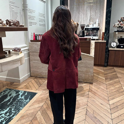 Women's suede blazer with a casual cropped fit and shirt collar EVA-US