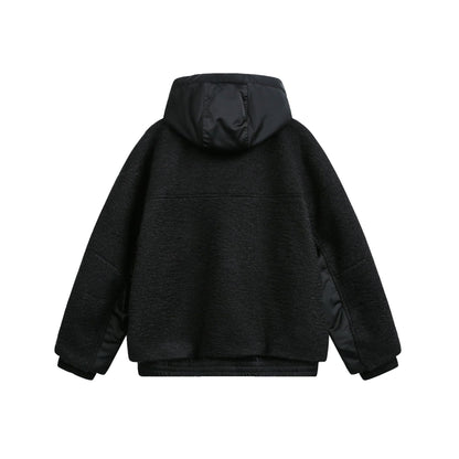Women's Oversize Wool Blend Bomber Jacket with Quilted Hood EVA-US