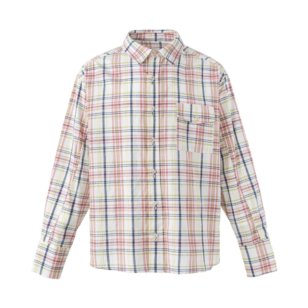 Women's Lightweight Checkered Shirt in Oversized Fit made of Linen-Cotton Blend with Chest Pocket EVA-US