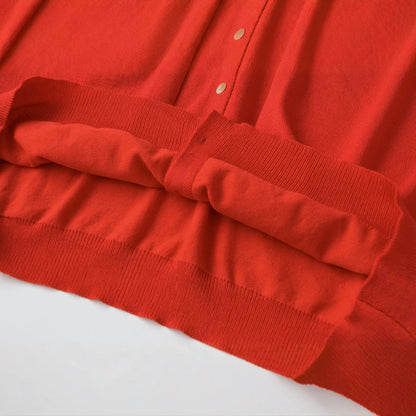Women's Light Three-Quarter Sleeve Button Cardigan with Round Neck and Extended Ribbed Cuff EVA-US