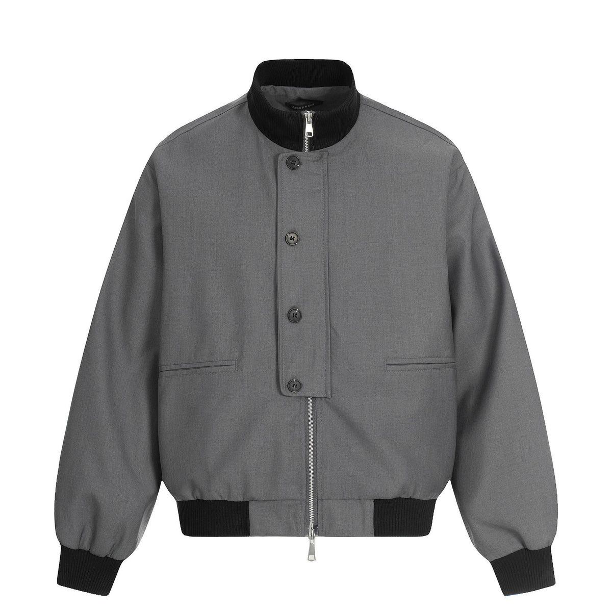 Unisex Short Boxy Bomber Jacket with Concealed Zip Front and High Ribbed Collar EVA-US