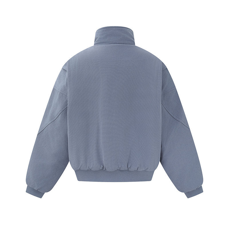Unisex Boxy-padded Short Jacket with High Collar and Minimalist Seam Design EVA-US