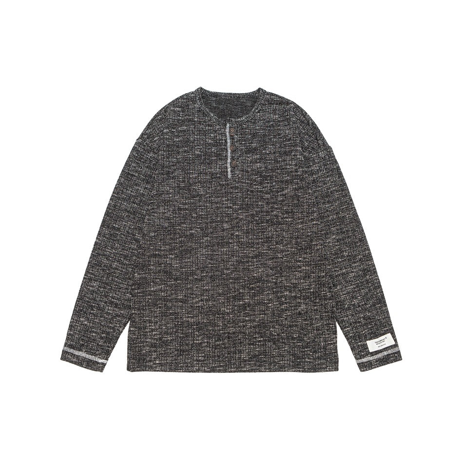 Unisex Thermal Waffle Knit Henley Shirt with Button Placket and Ribbed Texture EVA-US