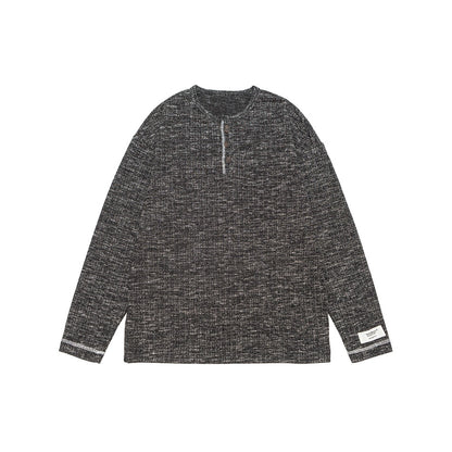 Unisex Thermal Waffle Knit Henley Shirt with Button Placket and Ribbed Texture EVA-US