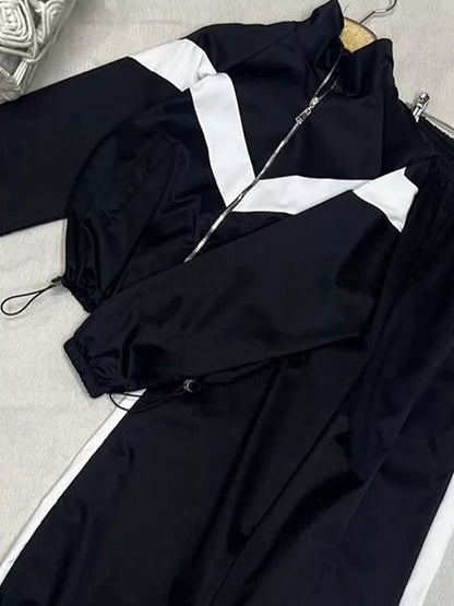 Women's Retro Tracksuit with Zipper Jacket and Elastic Waist Pants EVA-US