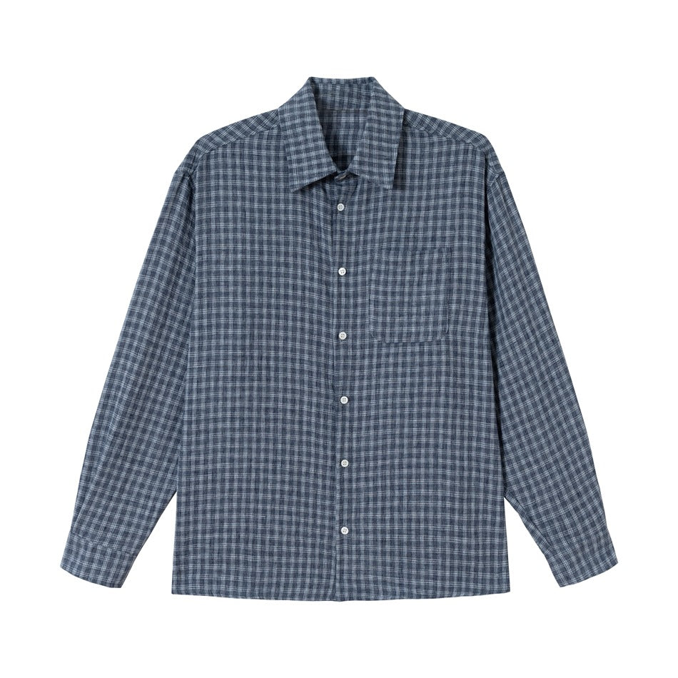 Men's Boxy Check Overshirt with Boxy Cut, Chest Pocket, and Light Flannel Texture EVA-US