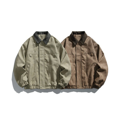 Men's Boxy Canvas Blouson Jacket with Cord Collar and Elastic Hem