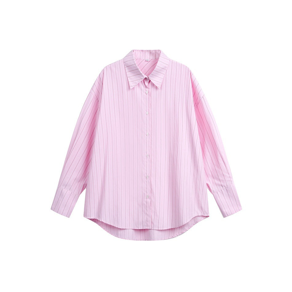 Women's Relaxed-Fit Boxy Shirt Blouse with fine ribbed texture and extended back hem EVA-US