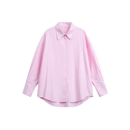 Women's Relaxed-Fit Boxy Shirt Blouse with fine ribbed texture and extended back hem EVA-US