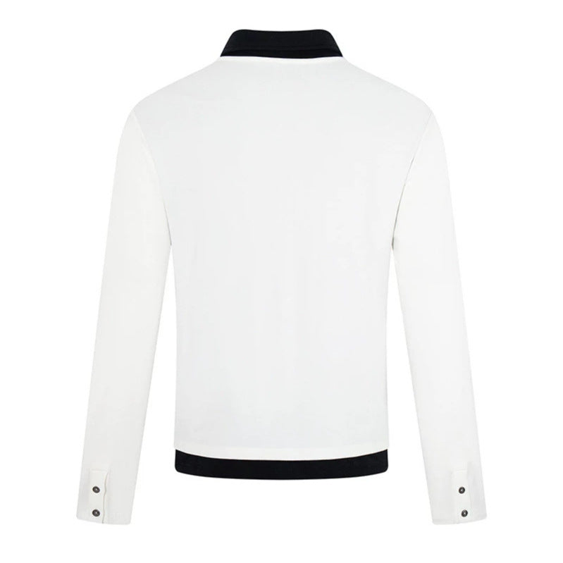 Men's long-sleeve polo shirt with asymmetrical button placket and contrasting collar EVA-US