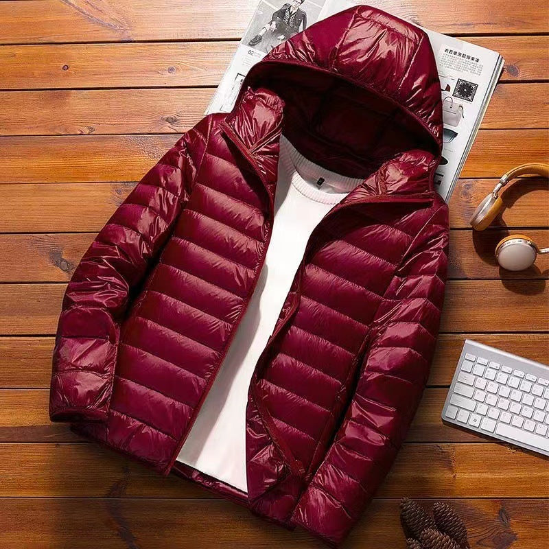 Men's nano ultra-light hooded padded jacket with pack function and windproof shell EVA-US