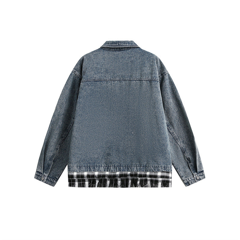 Unisex Kastig cut Denim jacket in layered look with checked lining EVA-US