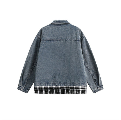 Unisex Kastig cut Denim jacket in layered look with checked lining EVA-US