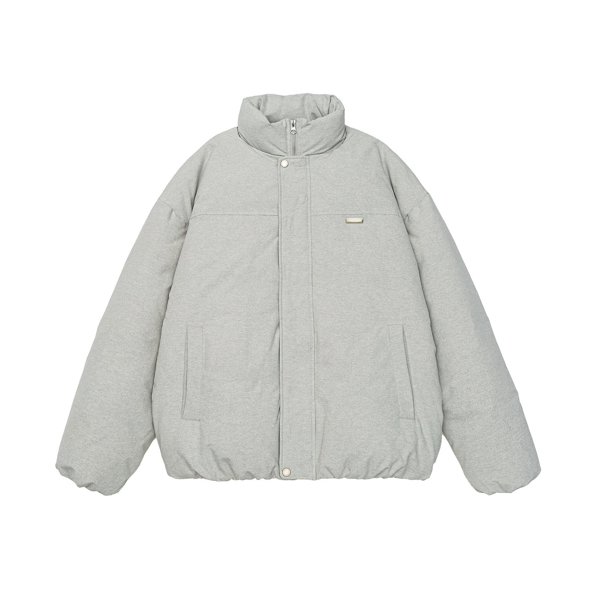 Women short cut oversized quilted jacket with high stand-up collar and concealed zipper EVA-US