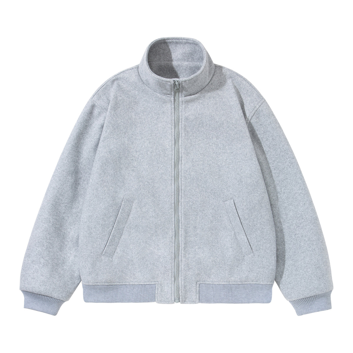 Unisex Short Cut Boxy Wool Blend Blouson with Stand Collar EVA-US