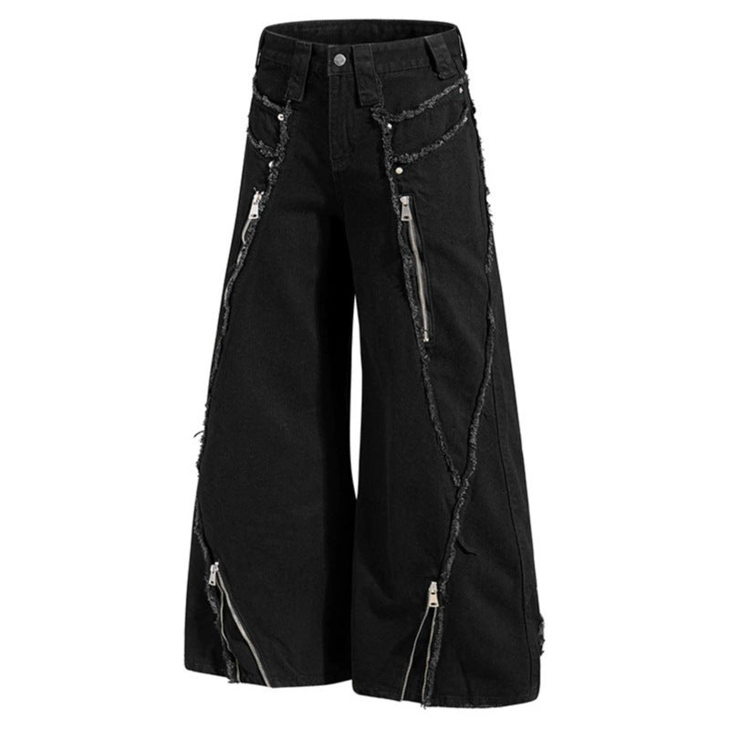 Women wide Denim Culotte with fringe details and zipper accents EVA-US