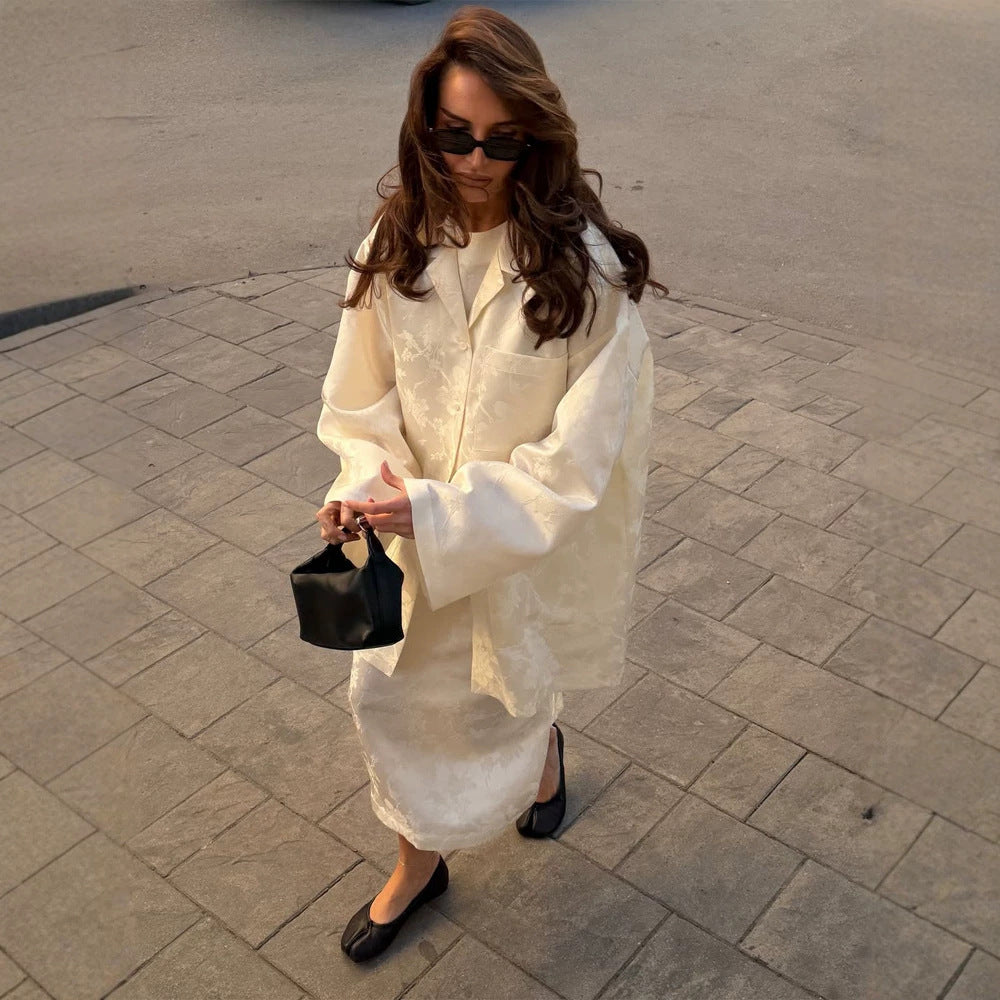 Women's Oversized Silk Look Blouson Coat with Wide Lapels and Boxy Silhouette EVA-US