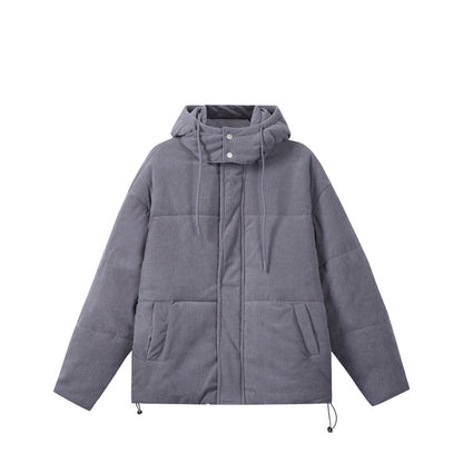 Unisex Quilted Cord Parka in Boxy Cut with High Collar and Drawstring EVA-US