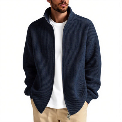 Men's cardigan with high collar and practical zipper EVA-US