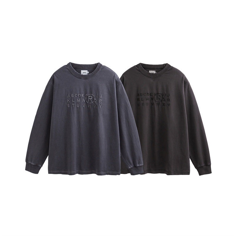 Unisex Oversize Long Sleeve Sweatshirt with Relief Logo and Vintage Washed Cotton Blend EVA-US