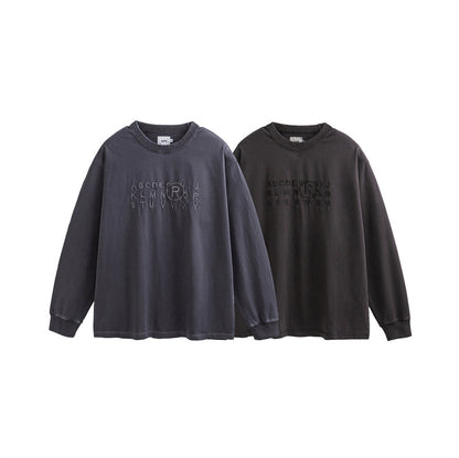 Unisex Oversize Long Sleeve Sweatshirt with Relief Logo and Vintage Washed Cotton Blend EVA-US