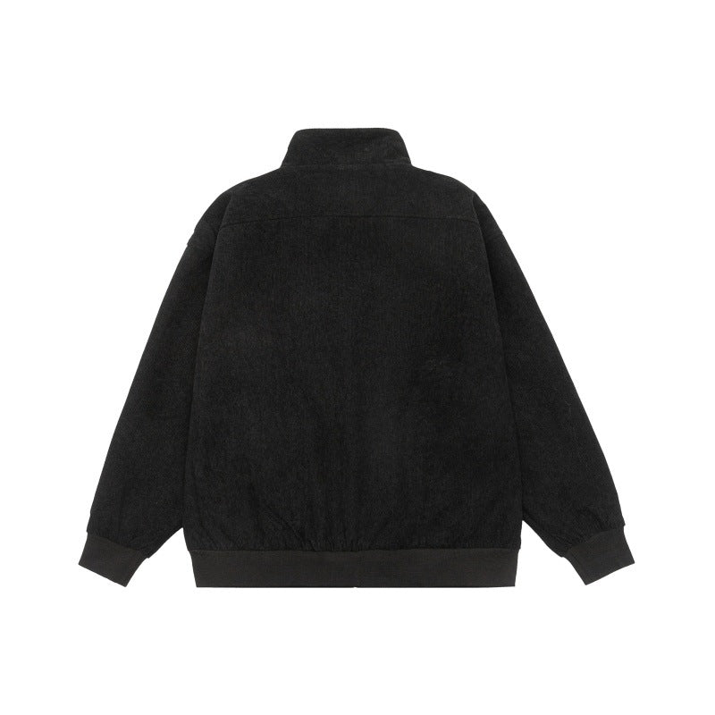 Unisex Teddy-Fleece Bomber Jacket with Stand-up Collar and Snap-button Pockets EVA-US