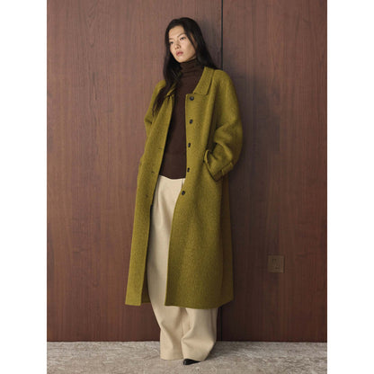 Women's Wide Cut Wool Blend Coat with Boucle Texture and Patch Pockets EVA-US