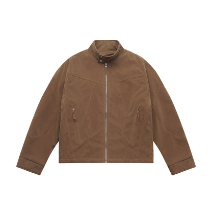 Men's short jacket made of velour suede with high collar and ergonomic seam design EVA-US