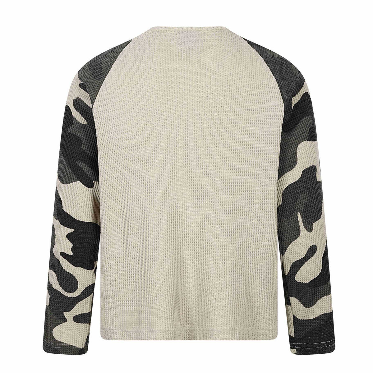 Unisex Waffle Knit Long Sleeve Shirt with Raglan Sleeves and Camouflage Details EVA-US