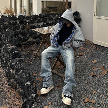Men's padded hoodie with checked lining and full-length zipper EVA-US