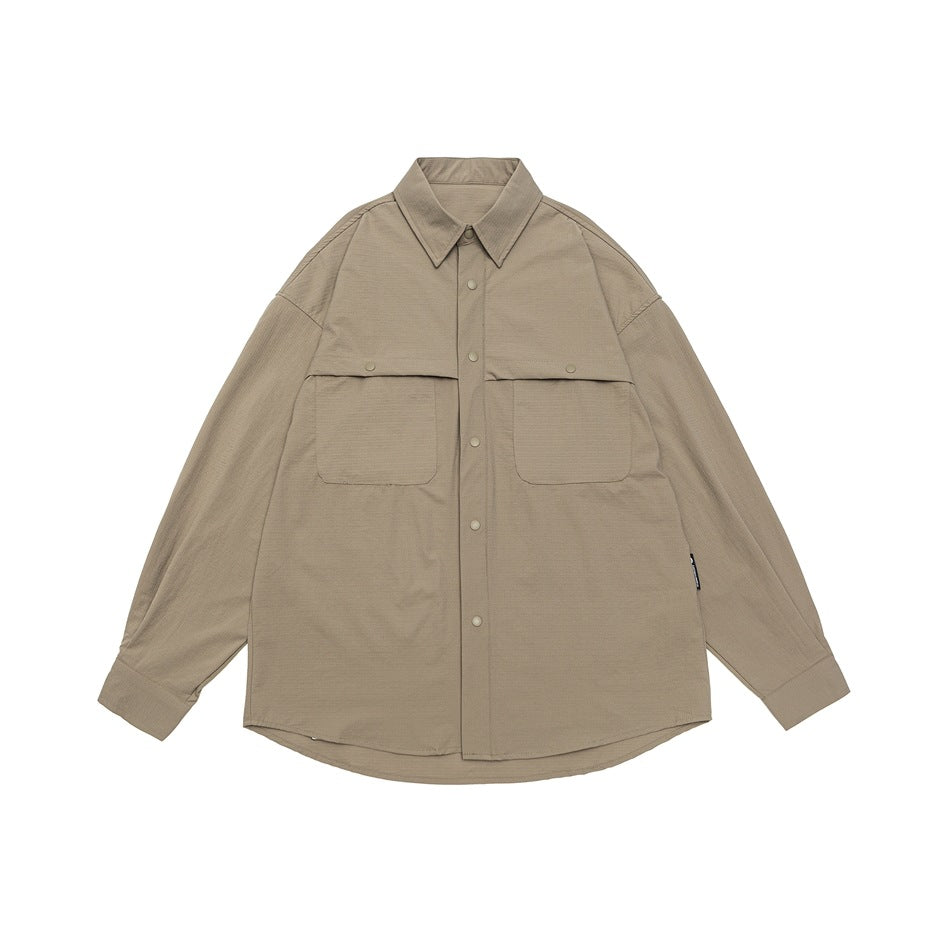 Unisex Loose-fitting shirt jacket in utility style with snap button placket EVA-US