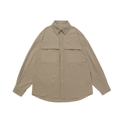 Unisex Loose-fitting shirt jacket in utility style with snap button placket EVA-US