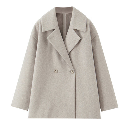 Women's Short-Cut Oversized Wool Blend Coat with Wide Shawl Collar EVA-US