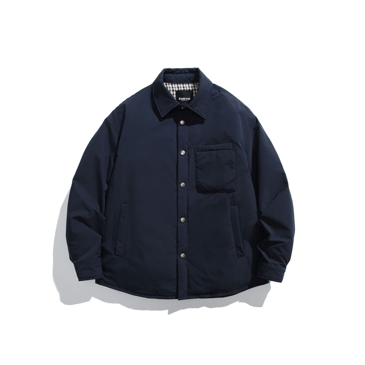 Unisex Padded Coach Jacket with Check Lining and Snap Button Placket EVA-US