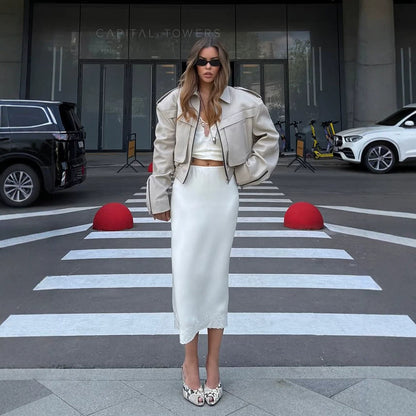 Women's Short Cut Suede Bomber Jacket with Zipper and Tailored Ribbed Cuffs EVA-US