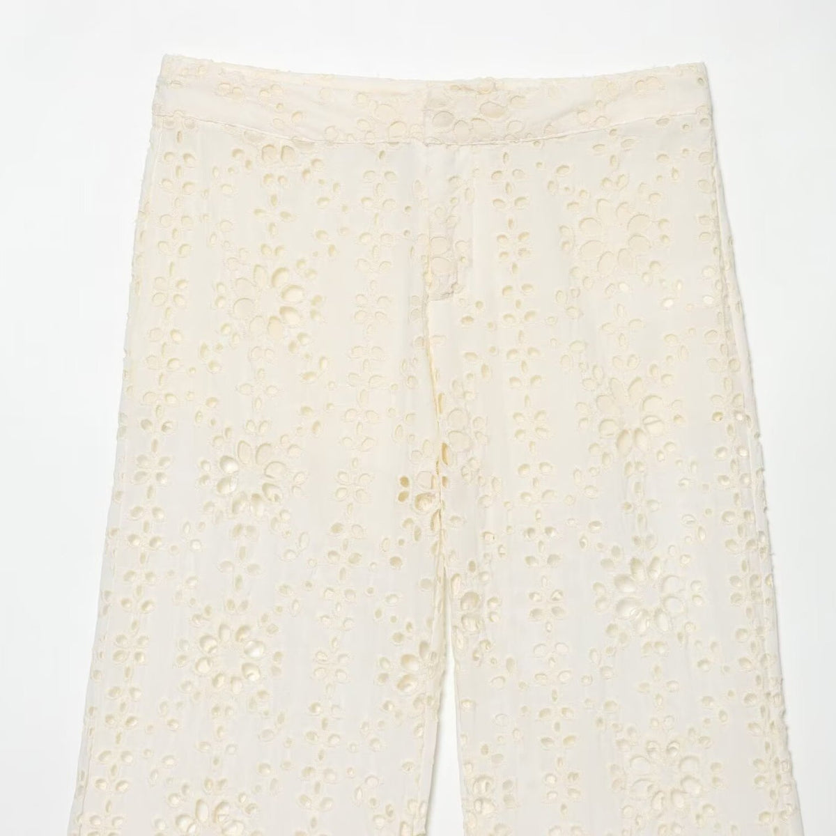 Women's Wide Broderie-Anglaise Flared Trousers with High Waist and Flared Leg EVA-US