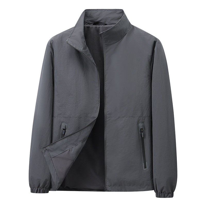 Men's Lightweight Windbreaker Outdoor Jacket with Stand Collar, Two-way Zipper and Concealed Pockets EVA-US