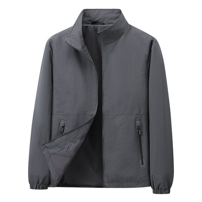 Men's Lightweight Windbreaker Outdoor Jacket with Stand Collar, Two-way Zipper and Concealed Pockets EVA-US