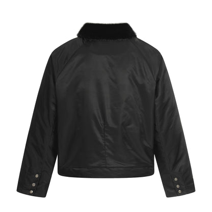 Women's Short Cut Quilted Blouson with Woven Fur Collar EVA-US