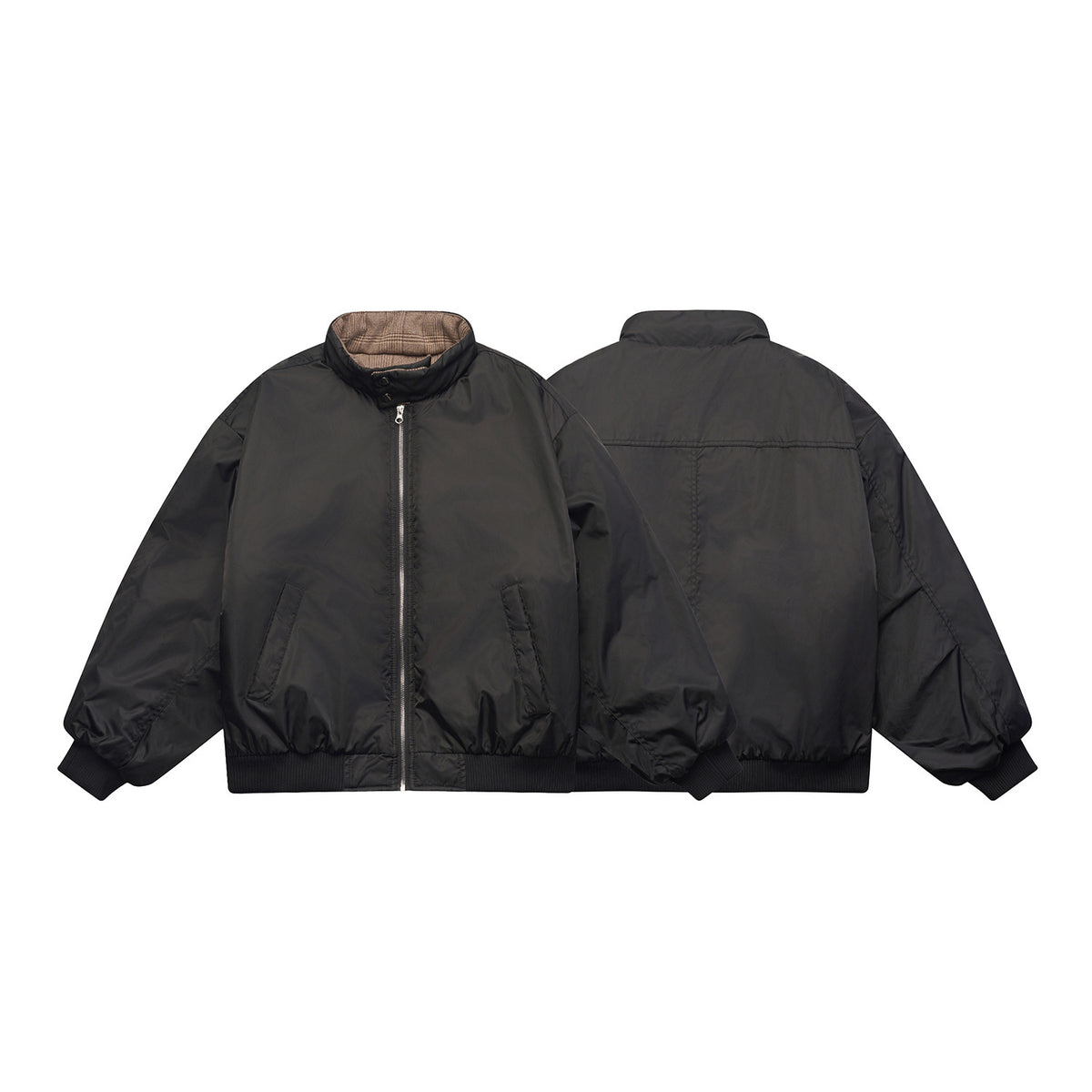 Unisex Boxy-Flight Jacket in Oversize Cut with Quilted Stand Collar Lining and Ribbed Cuffs EVA-US