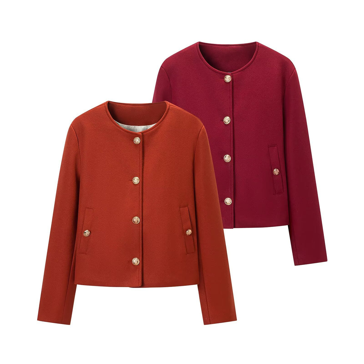 Women’s short jacket in boxy cut with round neck and gold decorative buttons EVA-US